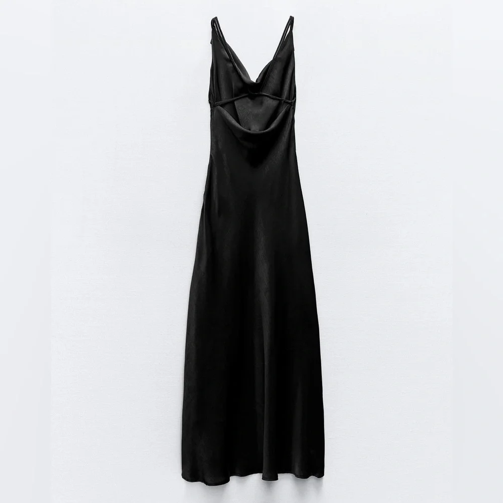 Zara Black Strappy Back Midi Dress - Picture 6 of 8